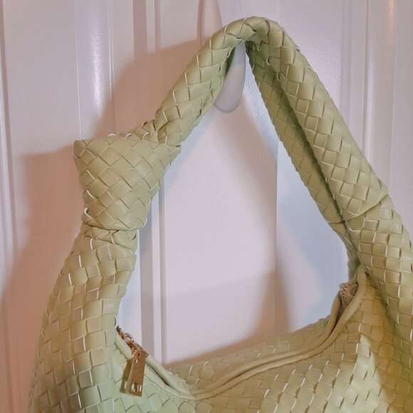 Melie Bianco Brigitte Woven Light Yellow Green Vegan Leather Bag - Picture 4 of 12
